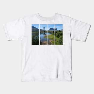 Wonderful landscapes in Norway. Nordland. Beautiful scenery of Kjerringstraumen Bru (Efjord bridges) on the Efjorden. Another planet background. It is located in Narvik municipality. Kids T-Shirt